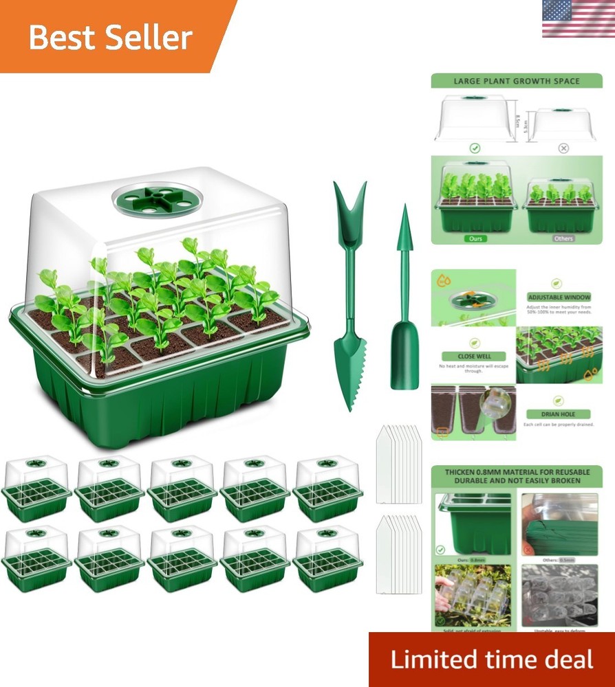 Seed Starter Tray, 10 Pack 120 Cells Thicken Seed Starter Kit with Heightened...