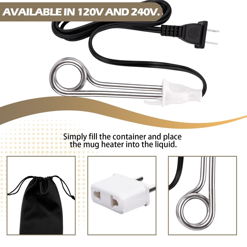 300W Immersion Water Heater 120V/240V Travel Cup Immersion Heater for Coffee