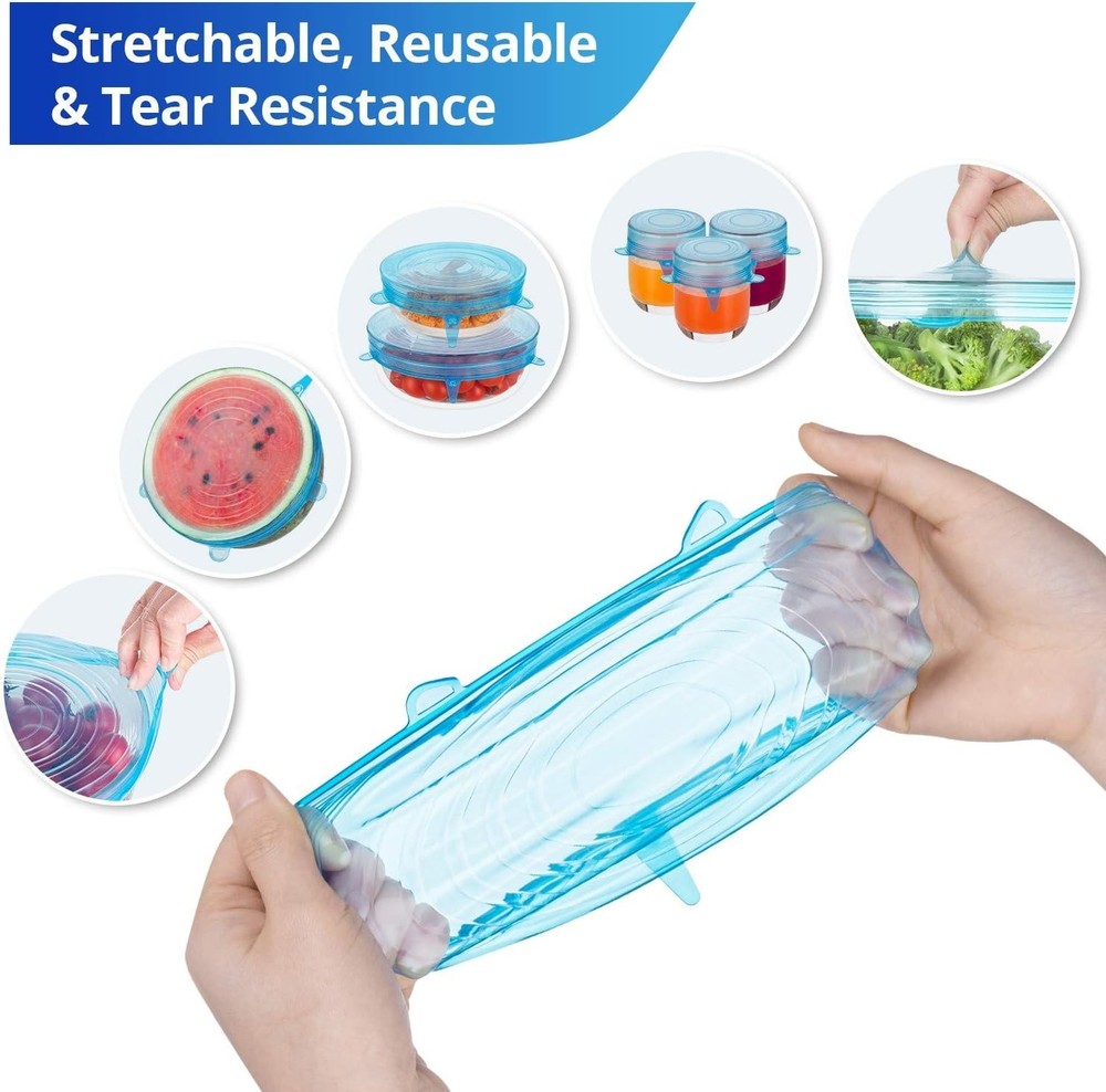 Silicone Stretch Lids, Zero Waste Reusable Silicon Container Lid Covers for Left