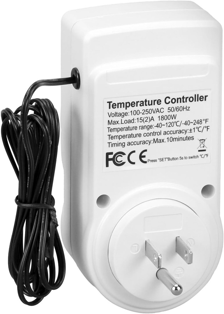 QWORK Digital Thermostat Outlet Plug Temperature Controller 1 Pack, White