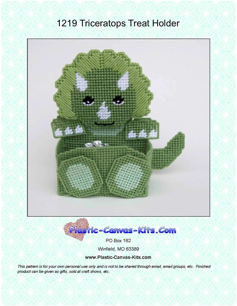 Triceratops-Dinosaur Treat Holder-Plastic Canvas Pattern or Kit