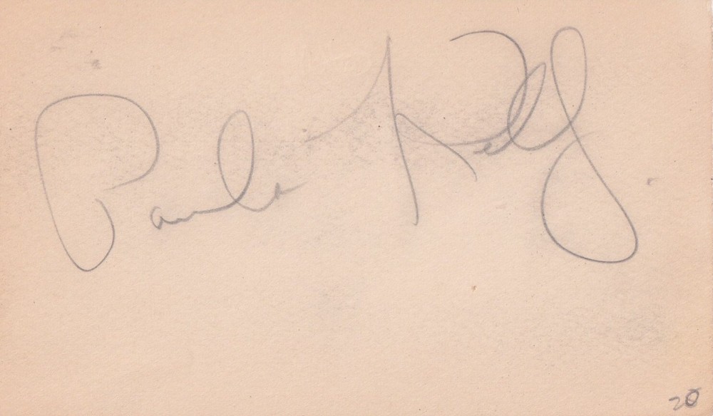 Paula Kelly signed 3x5 index card Vintage