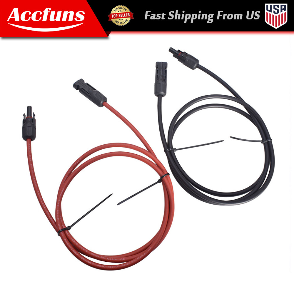 1 Pair 12 AWG Solar Panel Extension Cable Wire Connector 5ft Black + Red