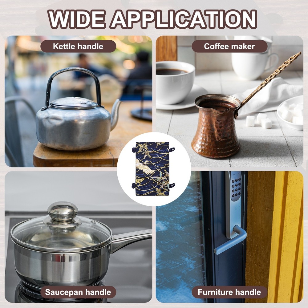 Teapot Handle Cover, Anti-Slip Kettle Handle Sleeve Crane Pattern, Navy Blue
