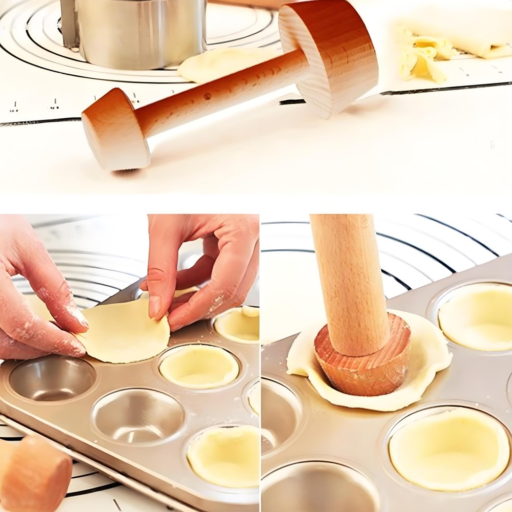 Wooden Tart Tamper Double Sided Pastry Pusher Egg Pie Quiche Baking Tool