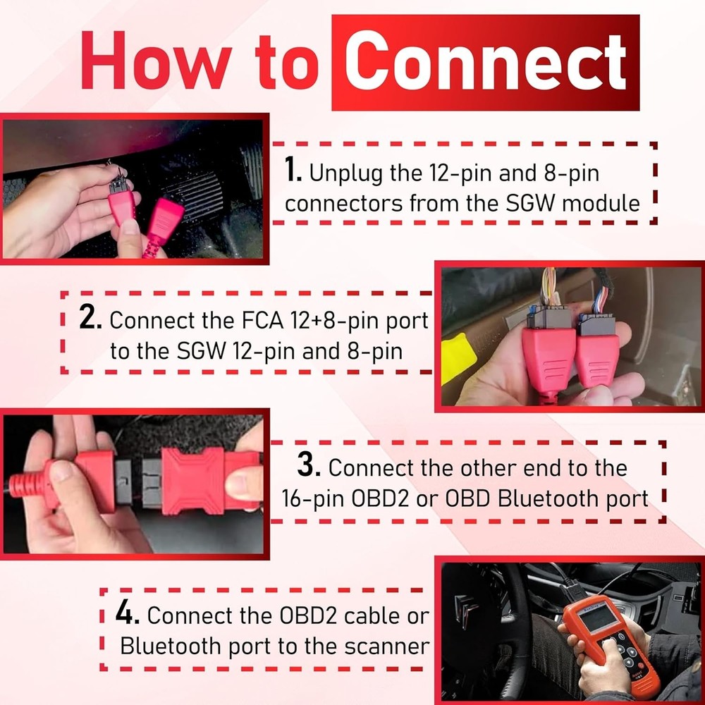 FCA 12+8 Cable Adapter for Chrysler 12+8 Programming Cable Connector, Autel OBD2