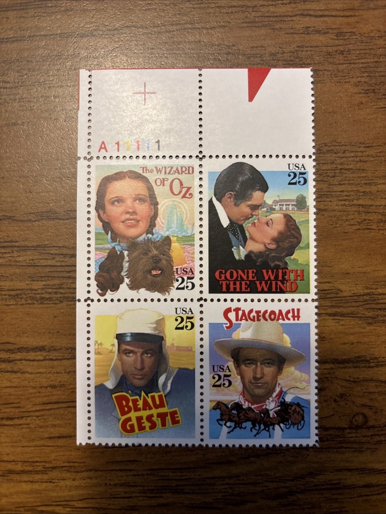 1990 25c Classic Movies Mint Stamp Plate Block #2445/2448