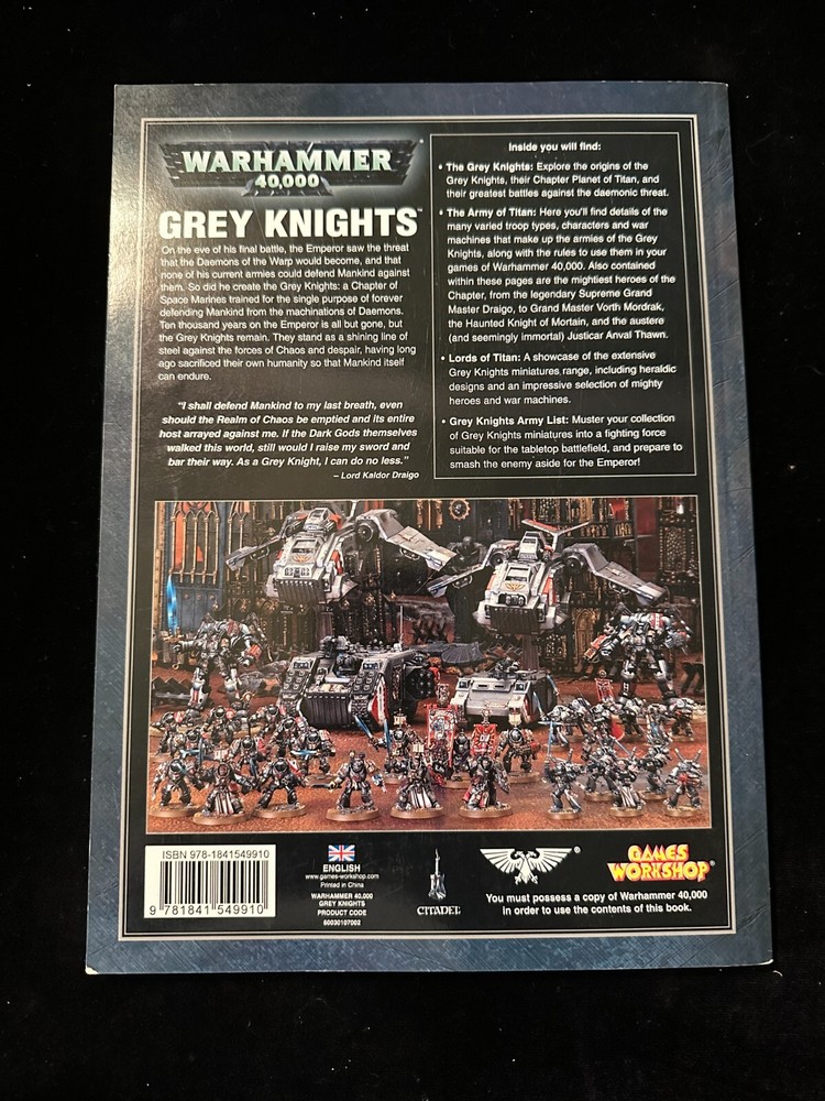Games Workshop Warhammer 40k Grey Knights Rulebook Codex