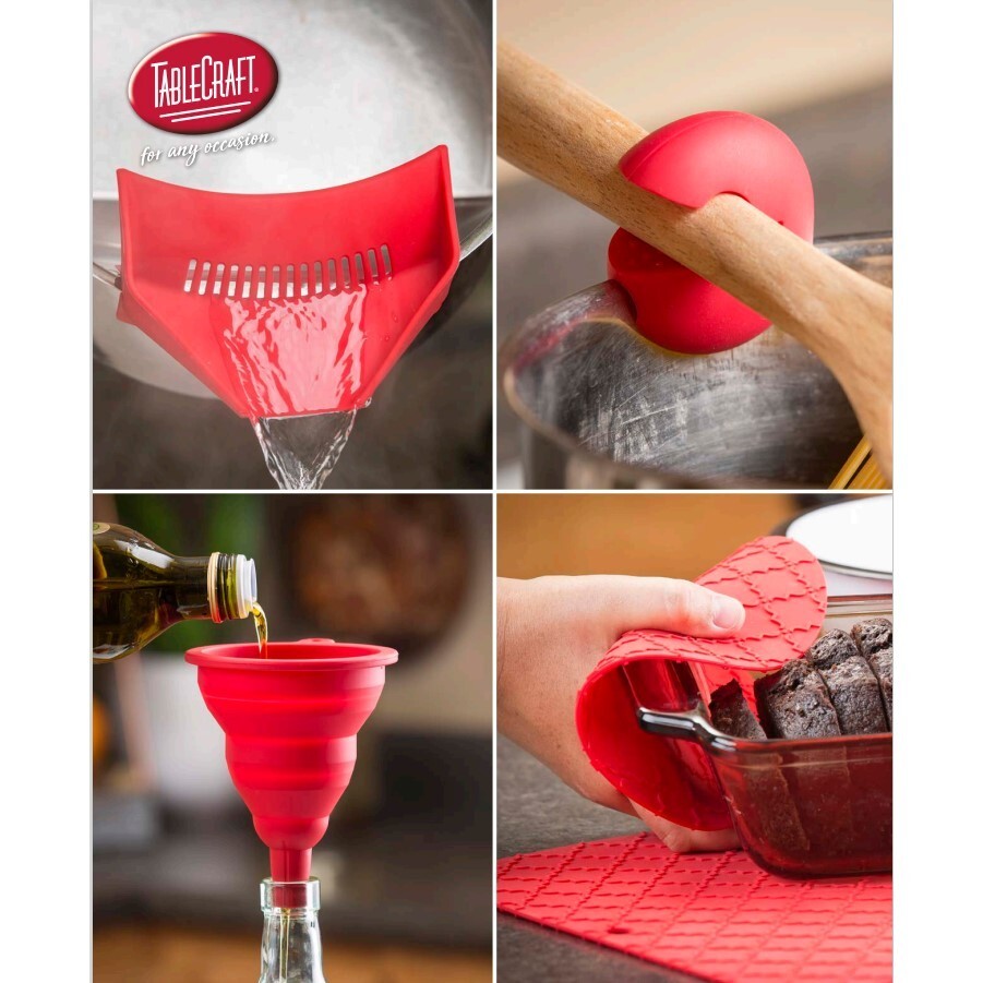 TableCraft Silicone 7pc Kitchen Tool & Trivet Set - Red