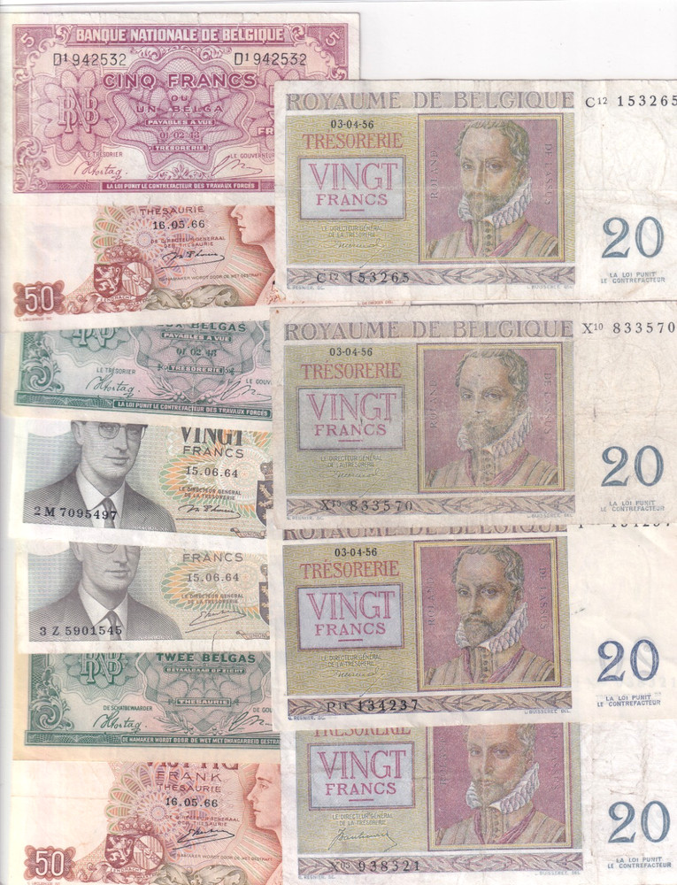Belgium 10 Note 1950s - 1970s Collectors Set