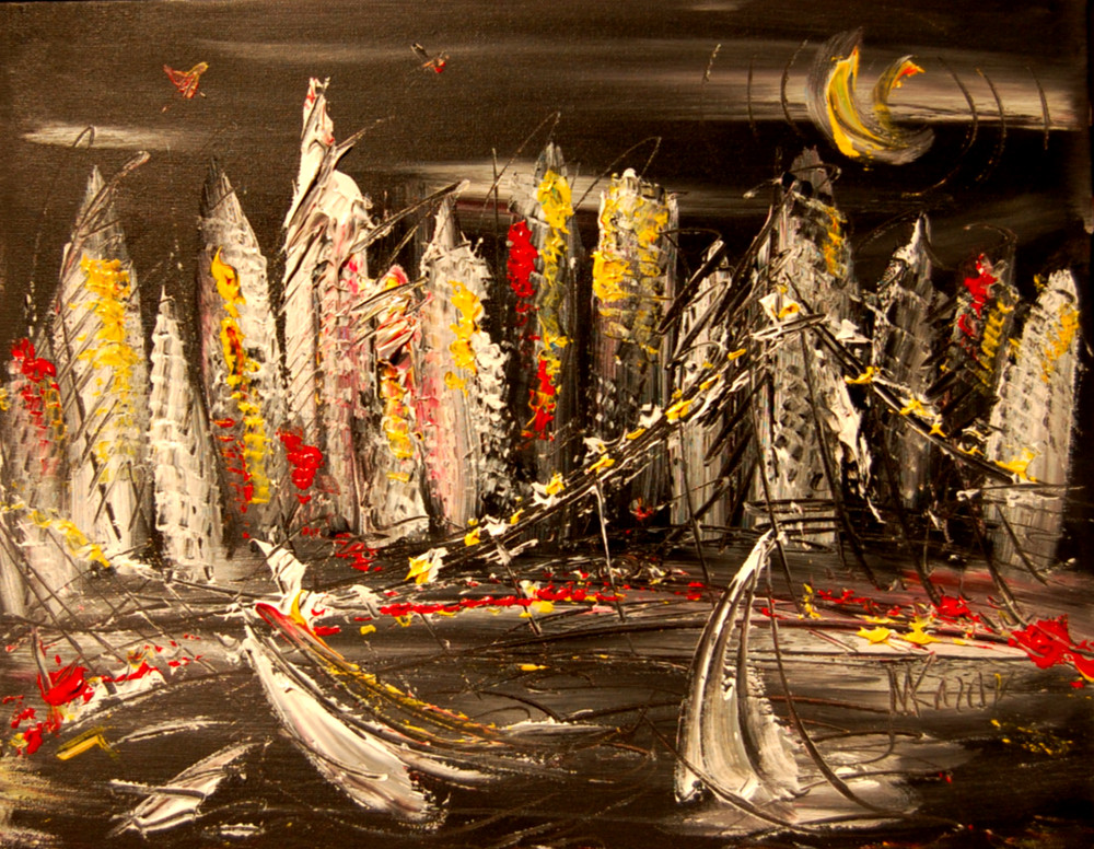 IMPRESSIONIST MODERN ART STRETCHED CANVAS  MUSIC COFFEE LANDSCAPE