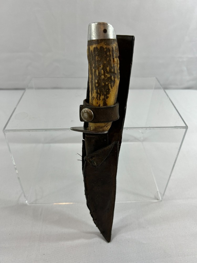 Vintage Custom Knife - Stag Antler Handle - Early Handmade - Fixed Blade