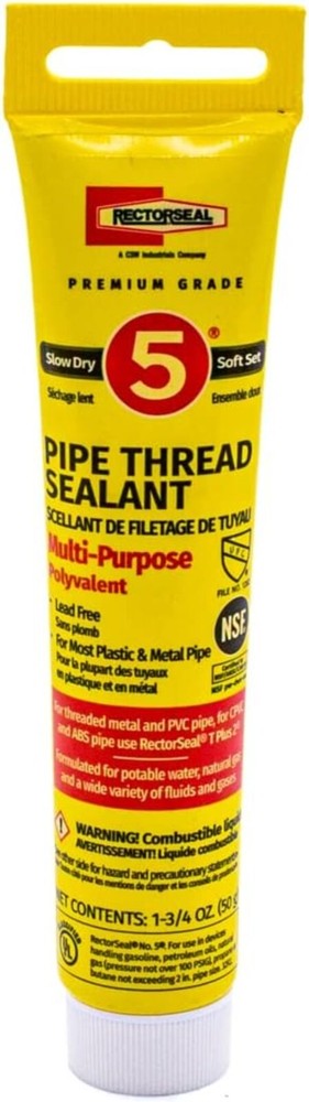 No.5 Pipe Thread Sealant - 1-3/4oz Tube, Soft Setting for Quick Pressurization