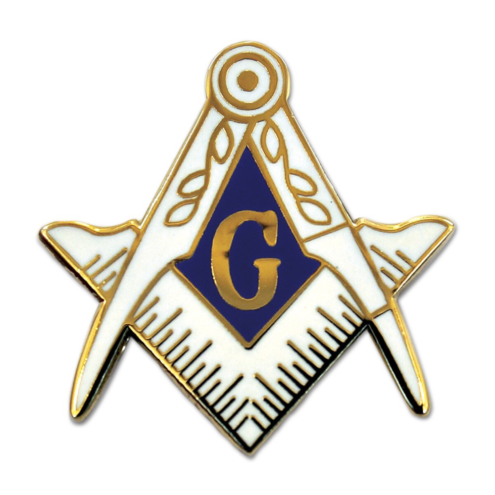 Square & Compass Masonic Lapel Pin - [White & Gold][1'' Tall]