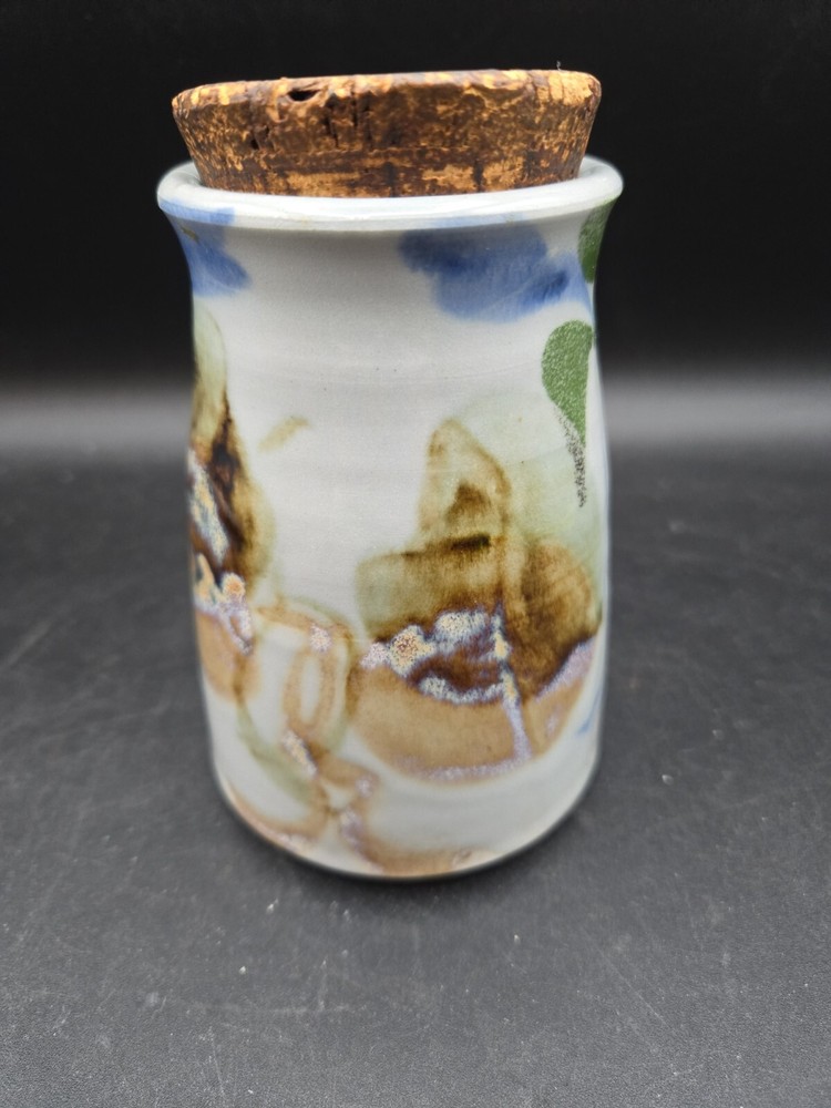 Studio Art Pottery Corked Storage Container Canister Jar Signed