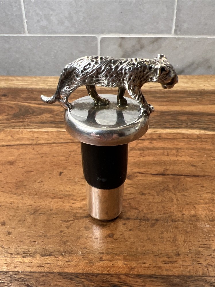 Vintage Silver Plated Bronze Leopard Bottle Stopper