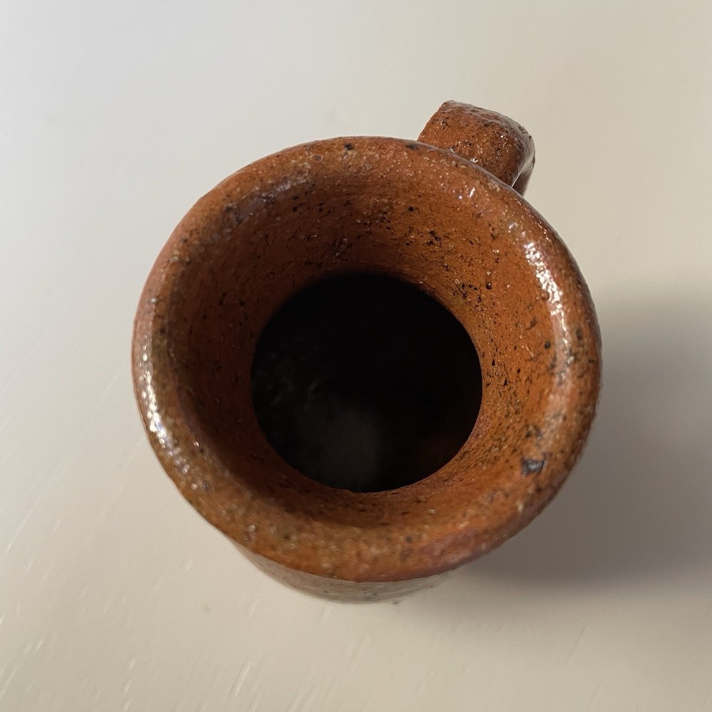 Vintage small speckled redware pottery creamer rustic