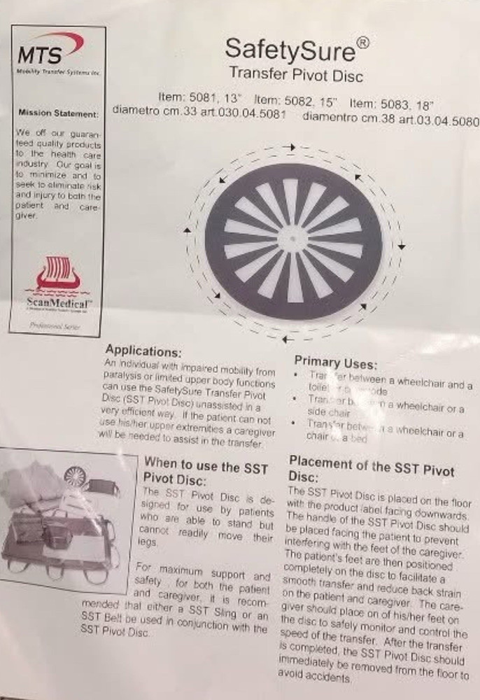 Safty Sure Pivot Transfer Disc Medical Device