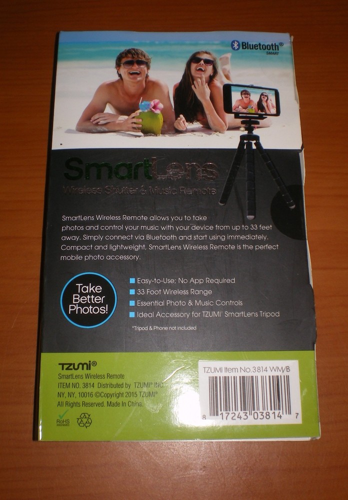 TZUMI Smart Lens Wireless Bluetooth Shutter & Music Remote IOS ANDROID NEW