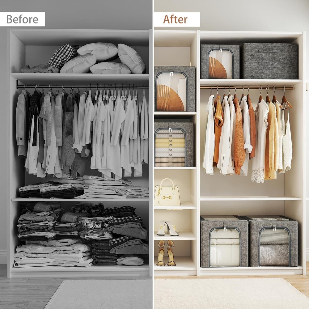 GoMaihe Clothes Storage Bin with Metal Frame: 6-Pack Stackable Closet Storage Bi