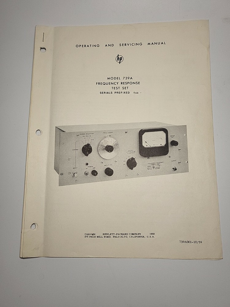 HP 739A Frequency Response Test Set Operating & Servicing Manual ~ Prefix: 944-