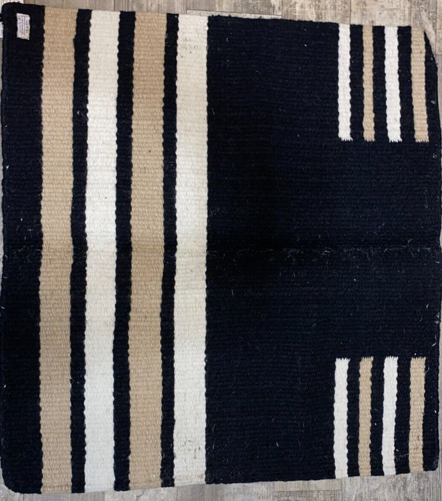 NWT MAYATEX TRAPPER WOOL SADDLE BLANKET BLACK /WHITE / TAN 36'' X 34''