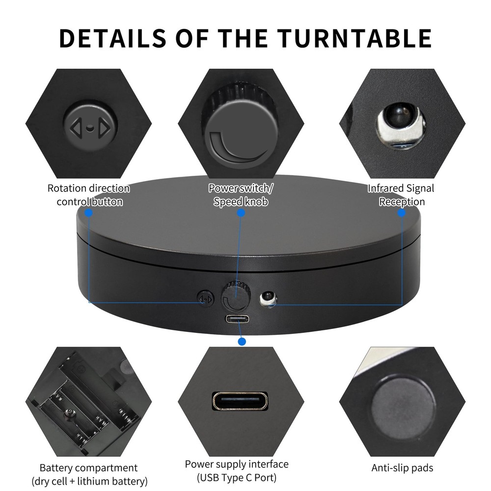 Foxvee Remote-Controlled Electric Turntable,360° Silent Spinning Display Stan...