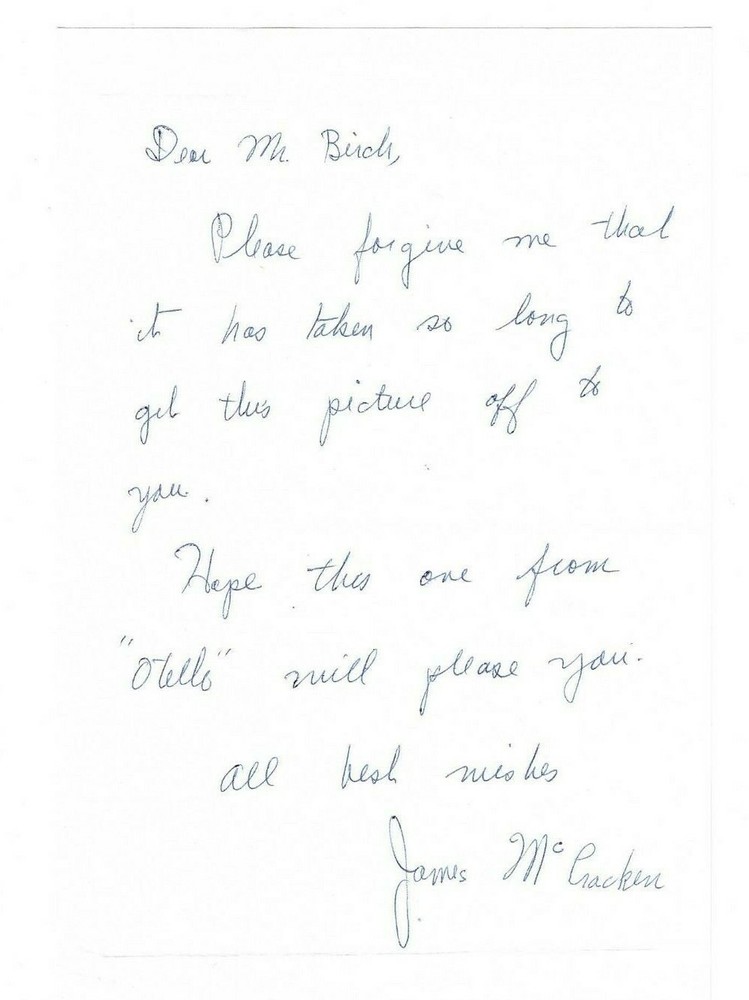 James McCracken Signed Note / Autographed Opera