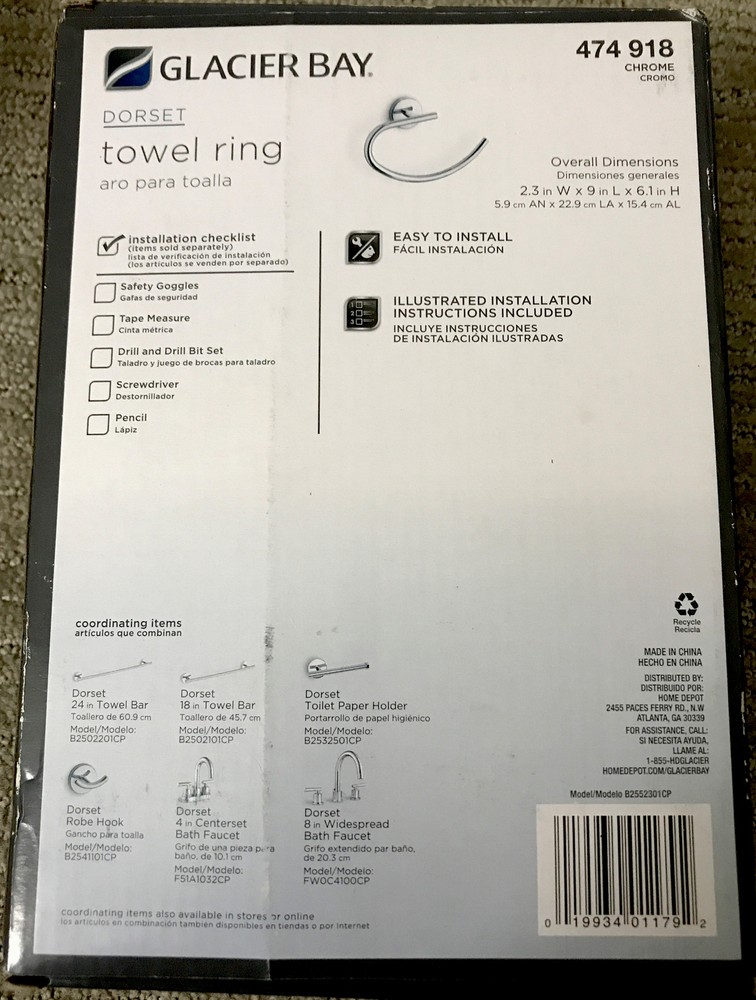 Glacier Bay Dorset Towel Ring in Chrome