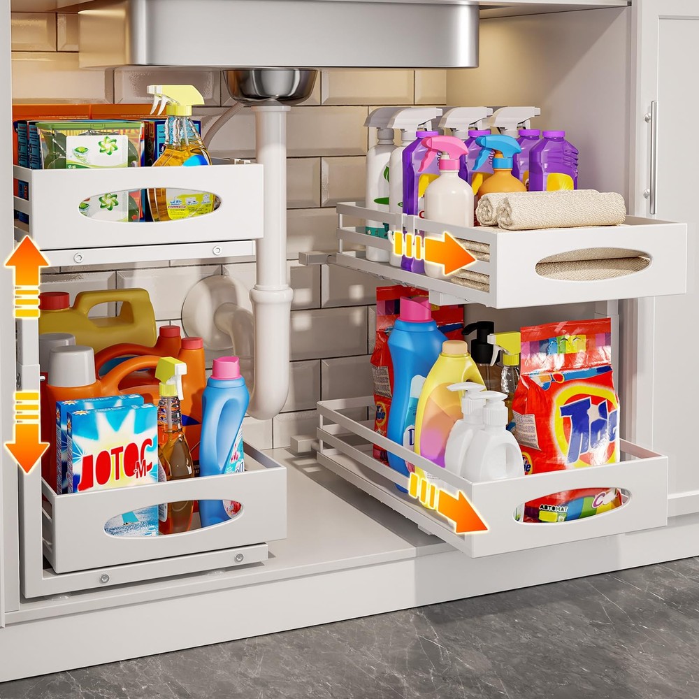 Under Sink Organizer, 2 Tier Organizers and Storage, 2Pack, White