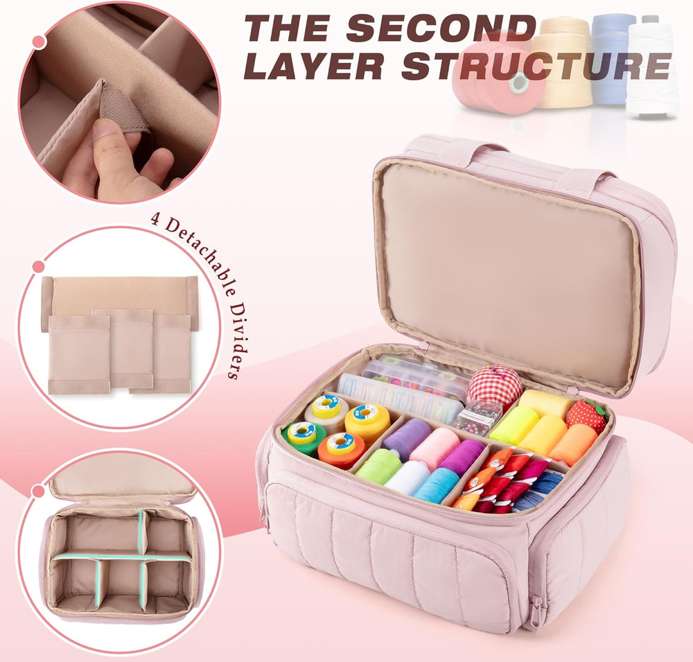 Puffer Sewing Organizer Bag, Large Capacity with Multiple Pockets and Detachable