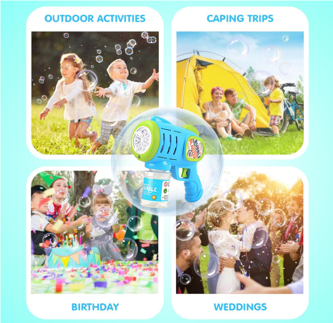 2 Pack Bubble Guns for Kids, LED Light Up Bubbles Machine Blower