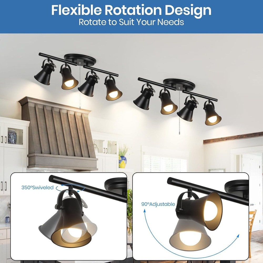 4-Light Track Lighting with Pull Chain, Black Track Lighting Fixtures