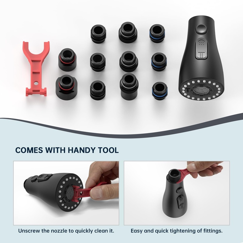 DEERFEI Pull down Kitchen Faucet Head Replacement 3 Modes Sprayer Matte Black