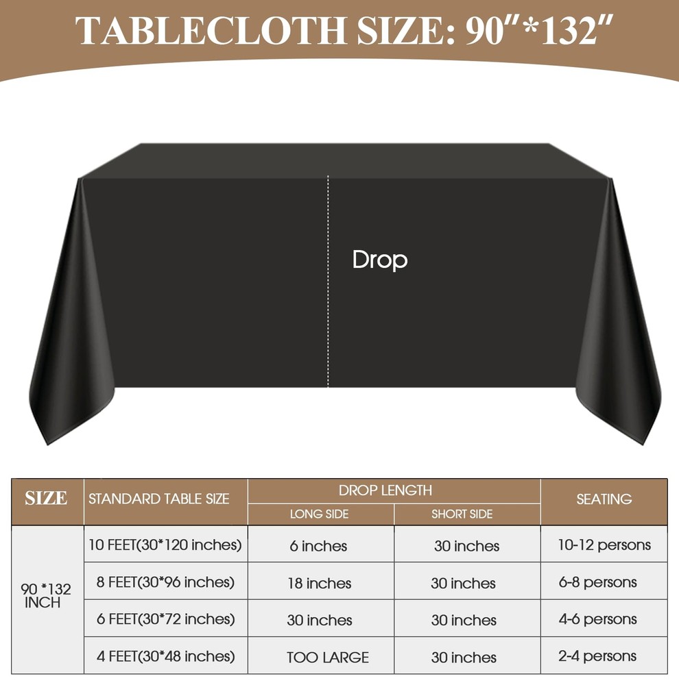 Rectangular Tablecloths 90x132 Inch 2 Pack Black Polyester Table Cloths for D...