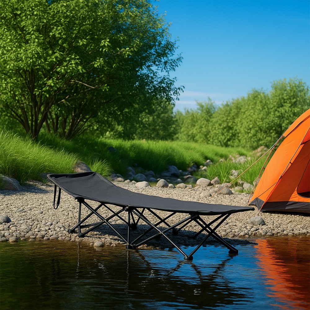 Folding Camping Cot Bed with Soft Pad, Portable Outdoor Cot