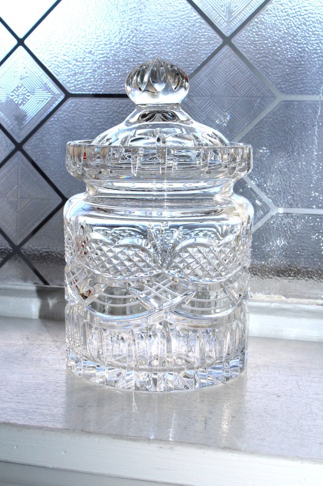 Elegant Cut Crystal Biscuit Barrel Cookie Jar