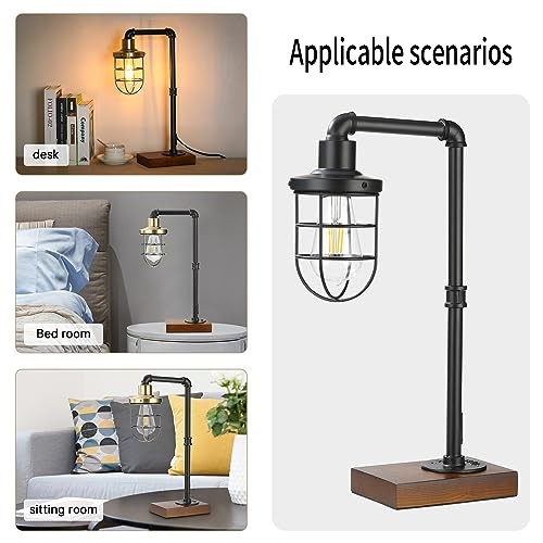 Steampunk Industrial Lamp, E26 Base Rustic Edison Light with Caged B-Black