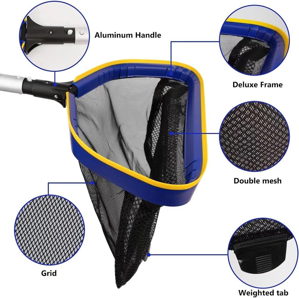Efficient Pool Skimmer Net with Weighted Tab & 10ft Extendable Aluminum Handle