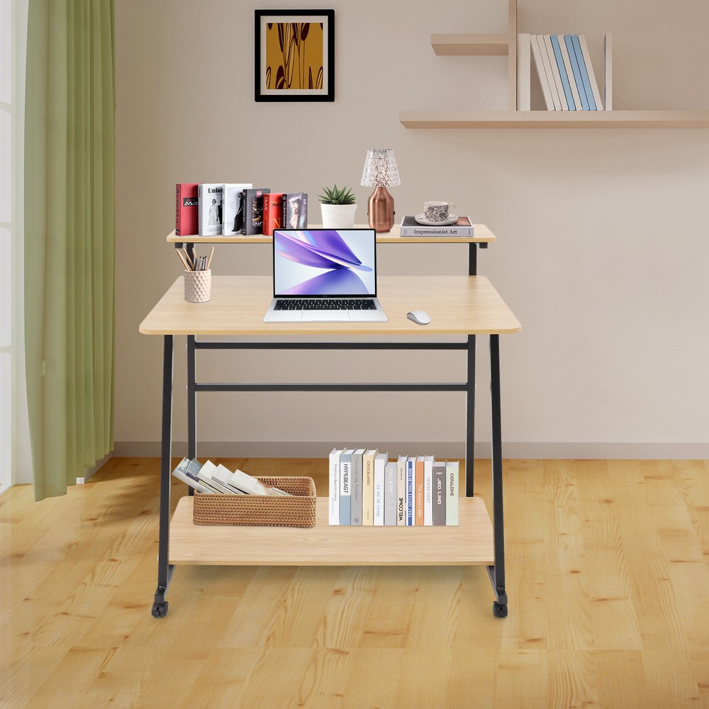 Modern Free Standing Home Office Desk Rolling Computer Desk 3-tier Computer Desk