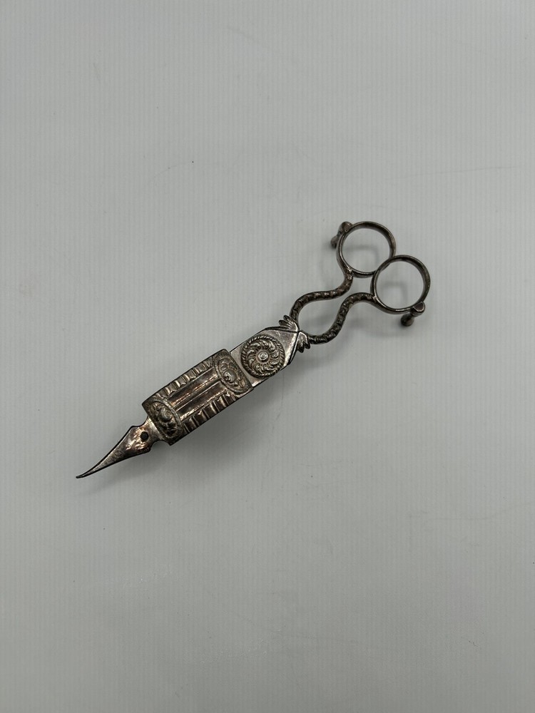 Antique DECORATIVE CANDLE SNUFFER SCISSORS SILVER PLATED READ!!!!