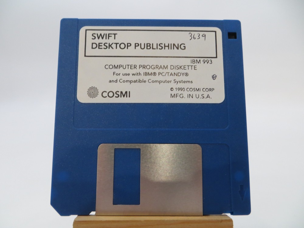 3.5" Floppy Disk SWIFT DESKTOP PUBLISHING IBM 993 Cosmi 1990 computer diskette