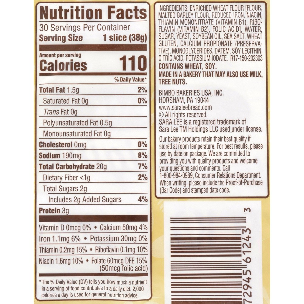 Sara Lee Artesano Bread, 20 oz Loaves, 2-pack