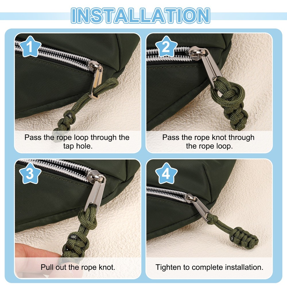 16Pcs Zipper Pulls Replacement, 80 x 3mm Polypropylene Rope Zipper Heads, Gray