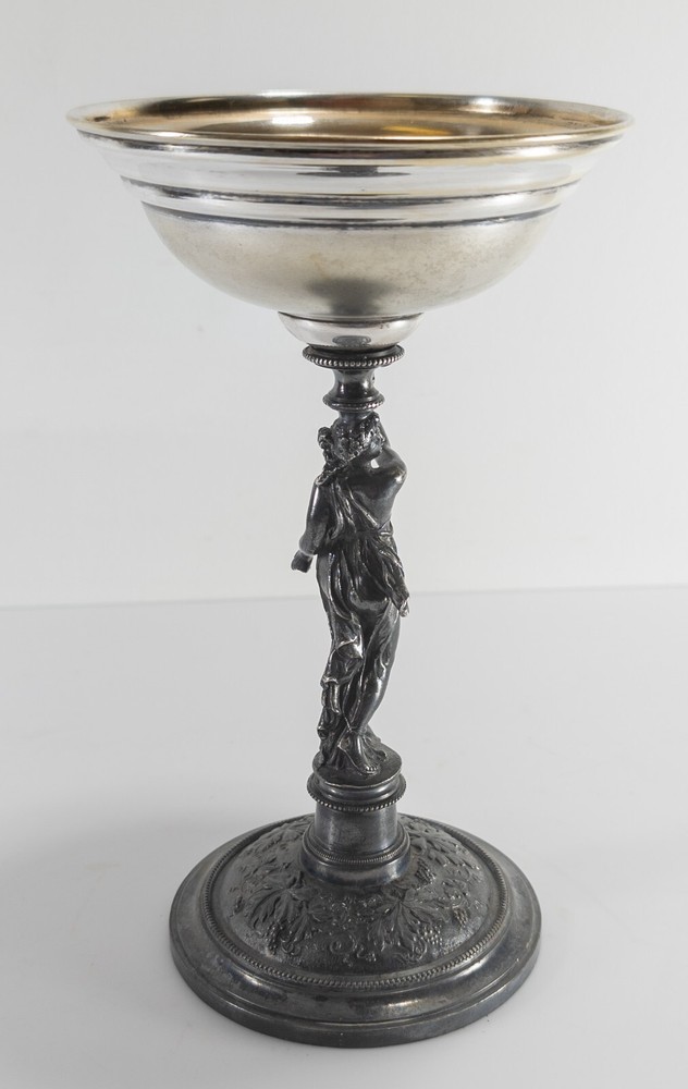 Antique Sterling and Silverplate Toasting Cup Compote With Figural Base
