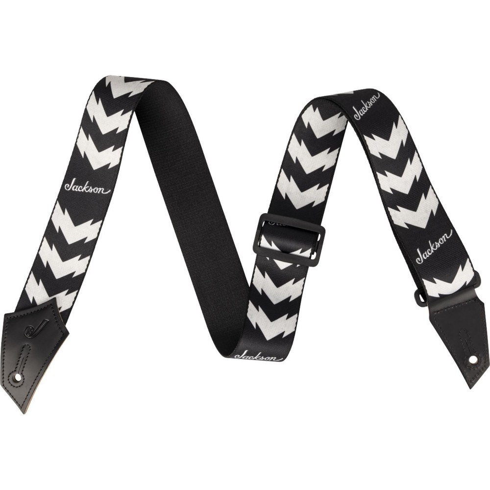 Jackson Double V Pattern Guitar Strap with Leather Ends, Black and White