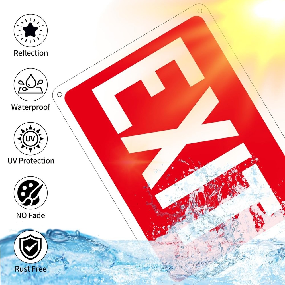 2 Pack Exit Signs, Aluminum Exit Sign with Red Background, Exit Sign for Door...