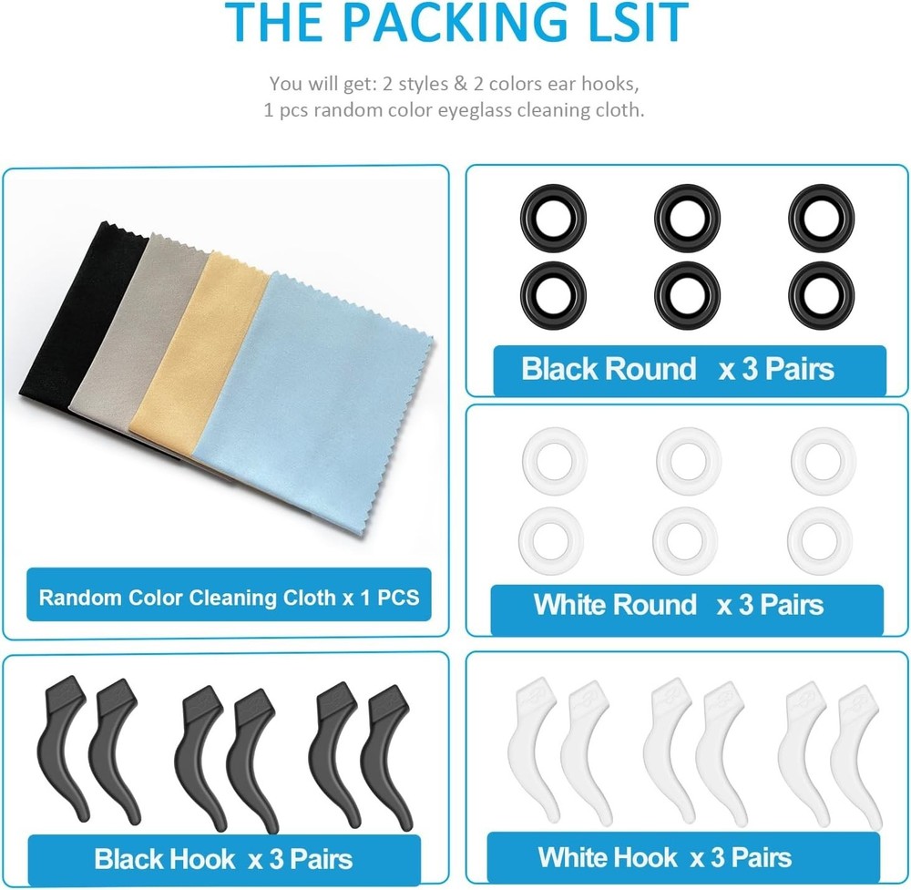 Lightweight Silicone Eyeglass Retainers, 12 Pairs for Secure & Comfortable Fit