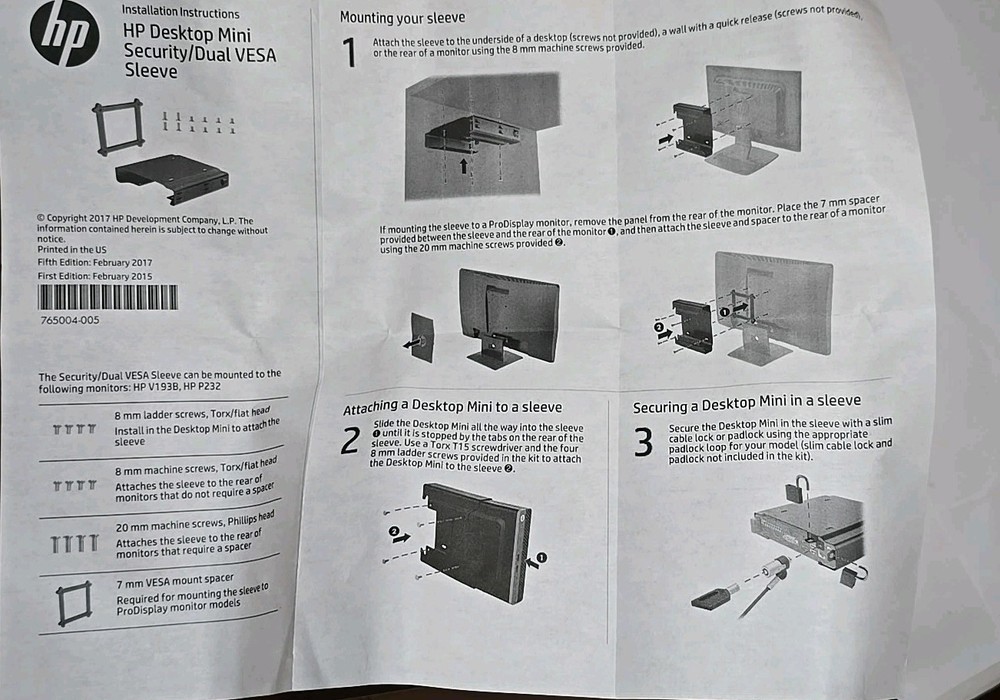 HP Desktop Mini Security Dual VESA Mounting Bracket Sleeve v2 - 2JA32AT