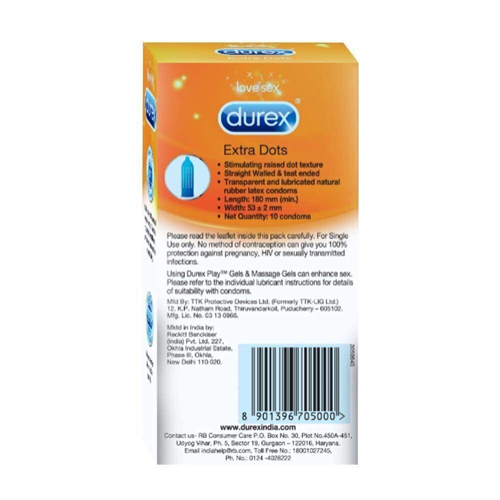 Durex Extra Dotted Condoms for Men | Ribbed and Dotted for Extra Stimulation